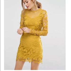 ASOS Mustard Long Sleeve Lace Dress